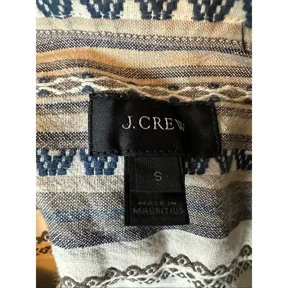 J Crew 100% Cotton Short Sleeved Button Down Short Striped Aztec Pattern Sz S